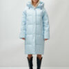Пальто летучая мышь женское с капюшоном зимнее голубого цвета 9619Gl