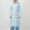 Пальто утепленное стеганное зимнее с капюшоном женское голубого цвета 9620Gl