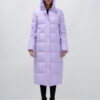 Пальто утепленное стеганное зимнее с капюшоном женское фиолетового цвета 9627F
